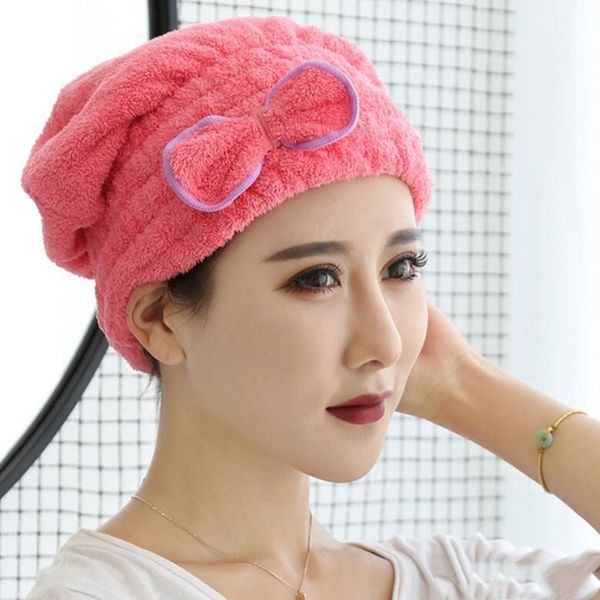 

coral fleece bath hat cute bowknot dry hair cap thickening wiping hair water uptake fast drying hat make up towel dhl lxl820-1