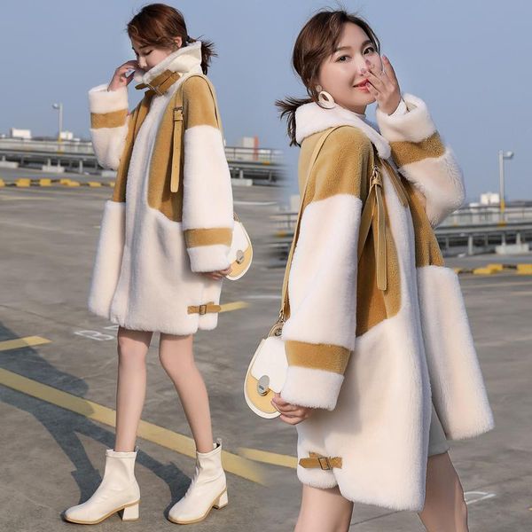 

2019 fashion faux fur coat autumn winter women casual warm long faux lamb fur pocket winter coat women jacket teddy, Black