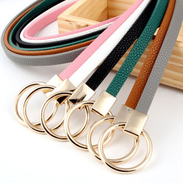 

round buckle knotted thin belts women faux leather wild belts multicolor ladies fashion simple accessories for dress jeans new, Black;brown