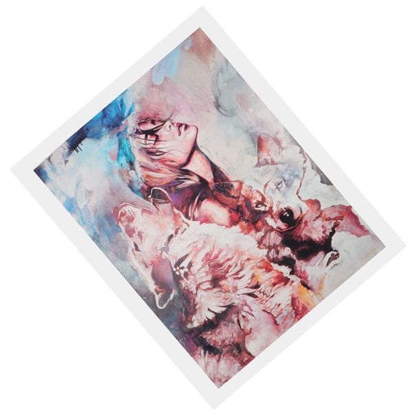 

1 панель canvas картина маслом, картина картина wall art decor висячие плакат, дом chic декор, девочка и волк