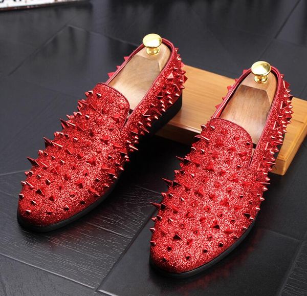 

european youth punk rivet men shoes slip on casual shoes designer gold red flat bottom prom party zapatos hombre, Black