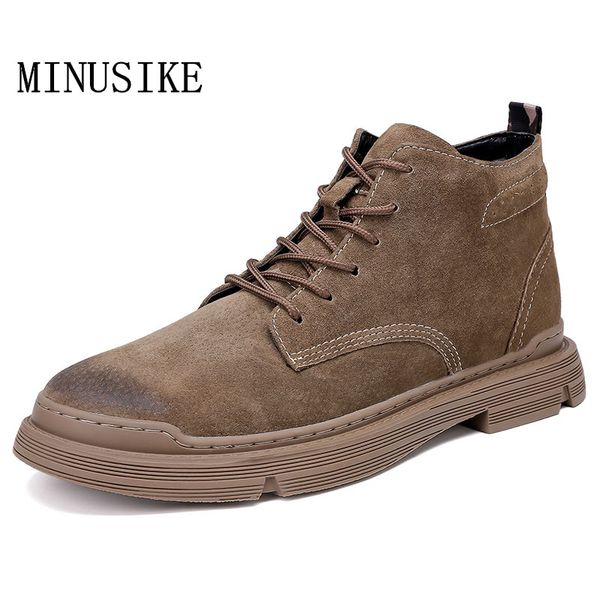 

new genuine leather casual shoes high man trend light short boots 2020 spring retro casual shoes, Black