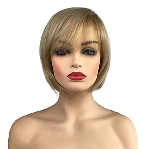

hairjoy women side part bob bangs synthetic hair blonde short straight wig, Black