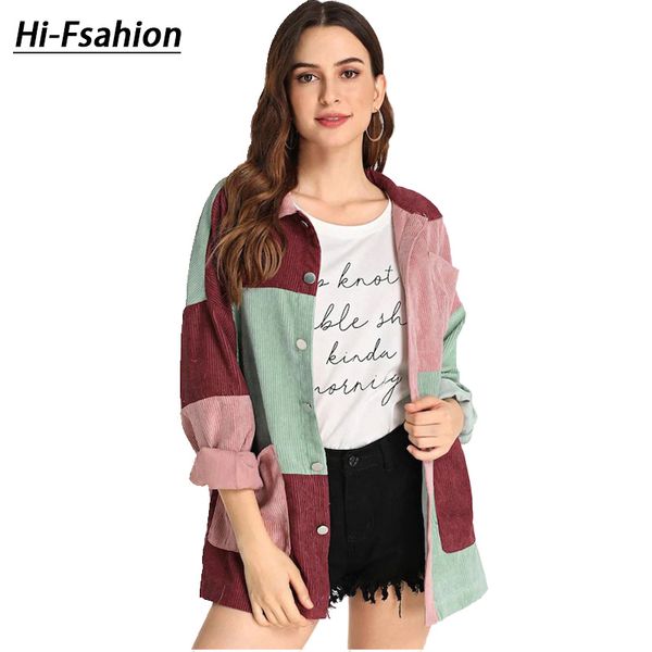 

women's jackets 2021 spring and autumn casual cut sew pocket front buttoned coat turn-down collar outerwear long sleeves women coats, Black;brown