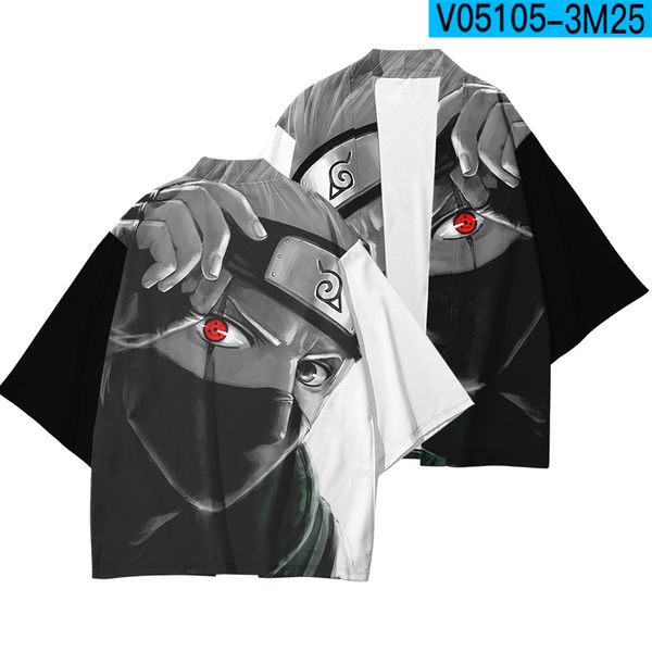 

naruto ninja japanese cartoon three quarter sleeve shirt kimono cardigan loose large size trendy men's jacket, White;black