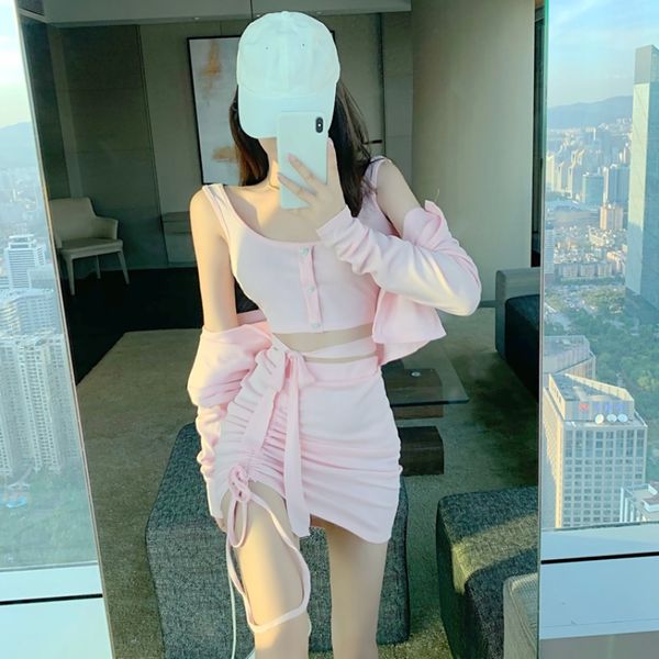 

нана мода женская одежда магазин hong kong-style бинты жилет защита от солнца одежда кардиган плиссированные юбки вязаные костюм-тройка, Black;white