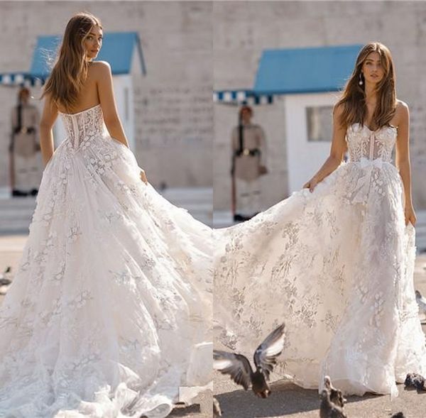 

Fabulous Berta New 2019 Wedding Dresses Elegant Sweetheart 3D Flora Appliques Summer Bohemian Western Bridal Gowns Country Wedding Dress