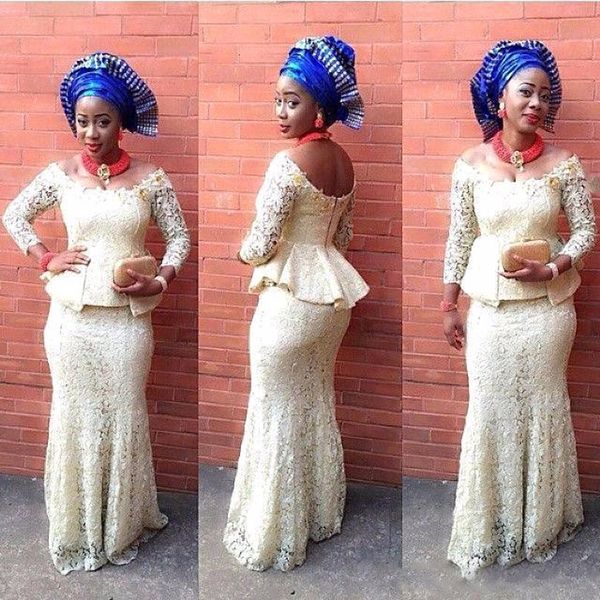 Spitze Abendkleid Meerjungfrau Nigeria Stil Mode Formelle Kleidung Sweep Zug Schulterfrei Afrikanische Ballkleider Plus Größe