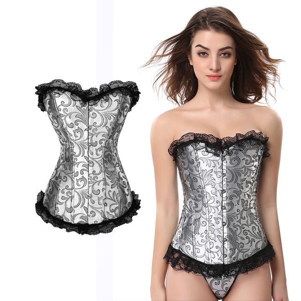 

royal floral lace trim gorgeous women's lingerie bustiers body training shapers brocade corsets cosplay costume victorian korset 823, Black;white