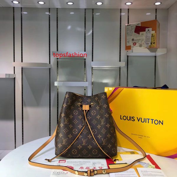 

#09854 l women design bucket bag brand neonoe shoulder bag v colorful cowhide leather drawstring strap noe lady causal tote m44011 m44022