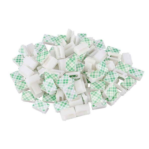 

100xplastic wire tie rectangle cable mount clip clamp self-adhesive white