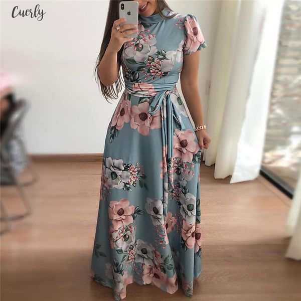 

women print maxi dress plus size long dress casual big size dress short sleeve bandage elegant party dresses floral, Black;gray