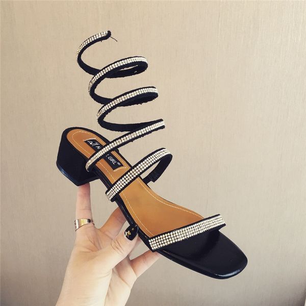 

xingdeng women ankle strap wingding rhinestone summer party dress sandals shoes ladies design flat square heels sandals, Black
