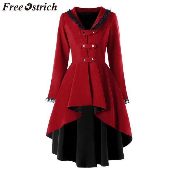 

ostrich coat women irregular swallowtail coat lace stitching back strap windbreaker loose fashion autumn winter women, Black;brown