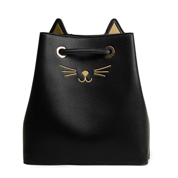 

new large capacity pu cute cat pattern cross-body bags string-drawn single shoulder bags(black