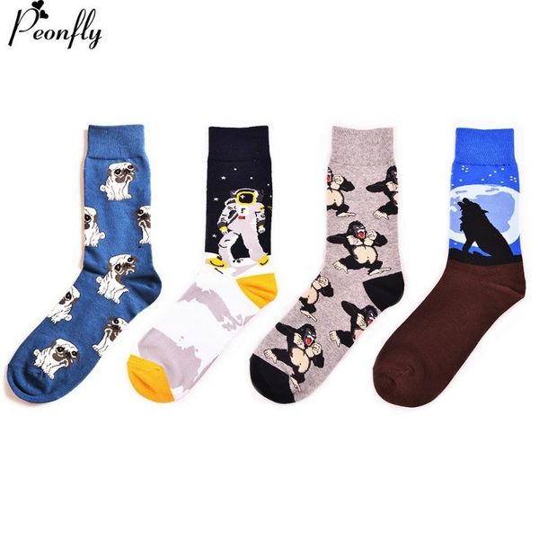 

peonfly happy funny men's socks combed cotton long colored dress socks novelty tube skateboard wedding, Black