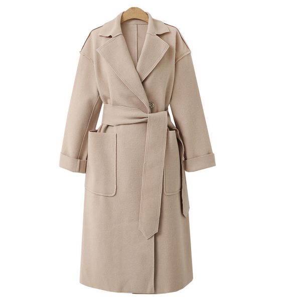 

fashion women solid long sleeve casual outwear cardigan coat woolen overcoat fashion winter women coat winter warm, Black