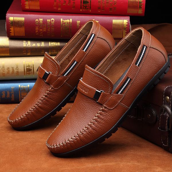 

2019 new style men's shoes men handmade leather shoes full-grain leather casual moccosins large size, Black