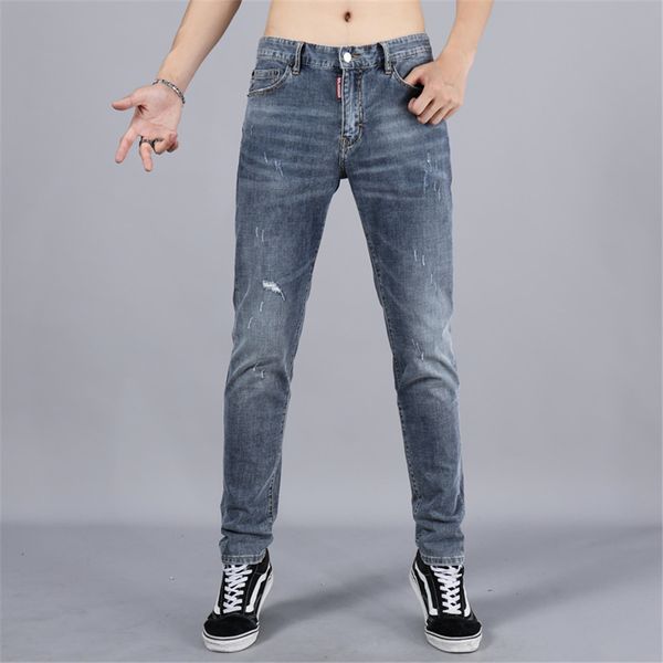 

2020 new mens jeans ripped jeans designer pants destroyed mens slim denim straight biker skinny jeans men, Blue