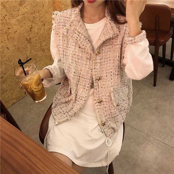 

autumn clothes women tweed vest jacket + long sleeve dress women's small fragrant wind sets girl student, Black;white