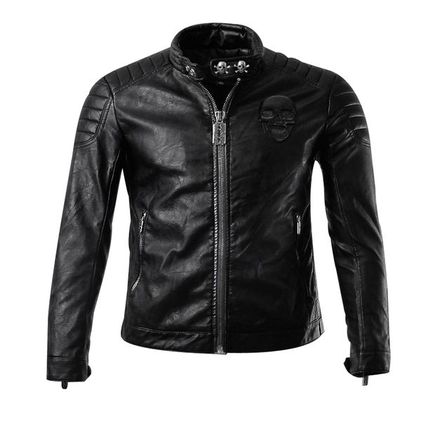 

2017 fashion men's leather jacket men's casual quality brand motorcycle leather jackets men skull, Black