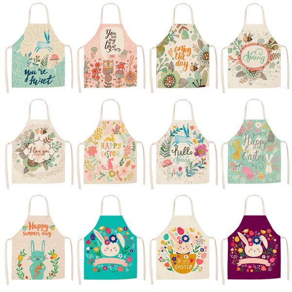 

parent-child kitchen apron happy easter eggs print sleeveless cotton linen aprons for kids men women home cleaning tools