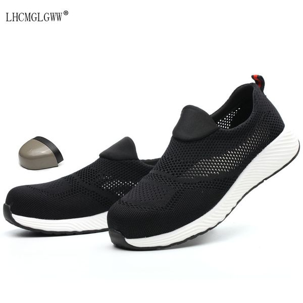 

new indestructible work shoes lightweight steel toecap men women safety boots breathable male female shoes plus size 36-46, Black
