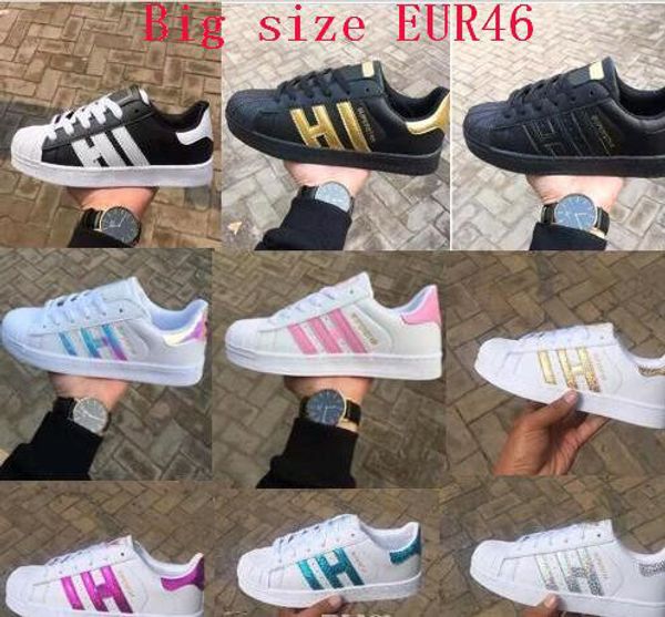 

sell spring fashion men women original superstar super shoes golden sneakers skateboarding smith flat shoes for men big size36-44, Black