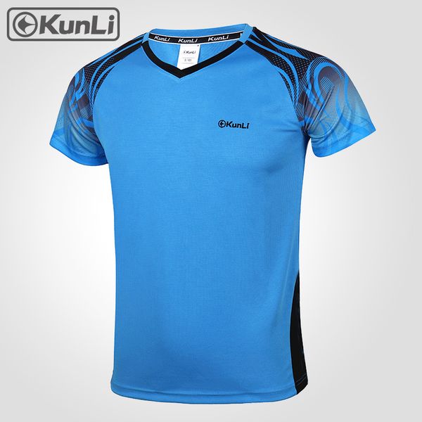 

kunli short tennis shirt men outdoor sports badminton clothing running clothing t-shirt basketball volleyball shirt, Black;blue