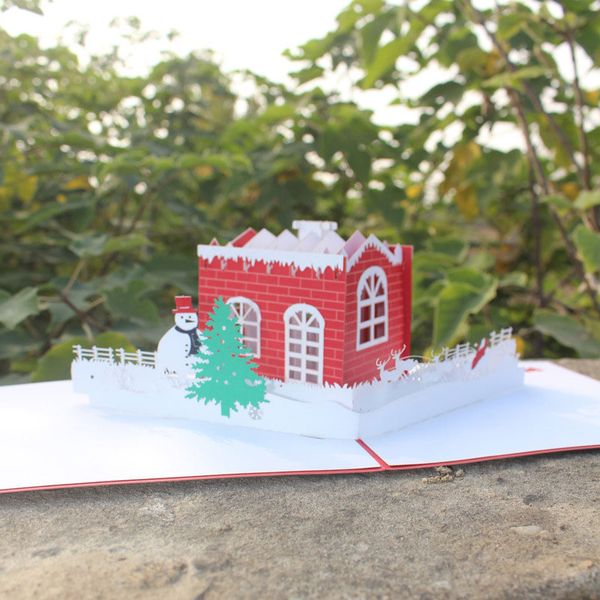 

handmade christmas day creative kirigami & origami 3d pop up cartoon snowman house greeting cards ing