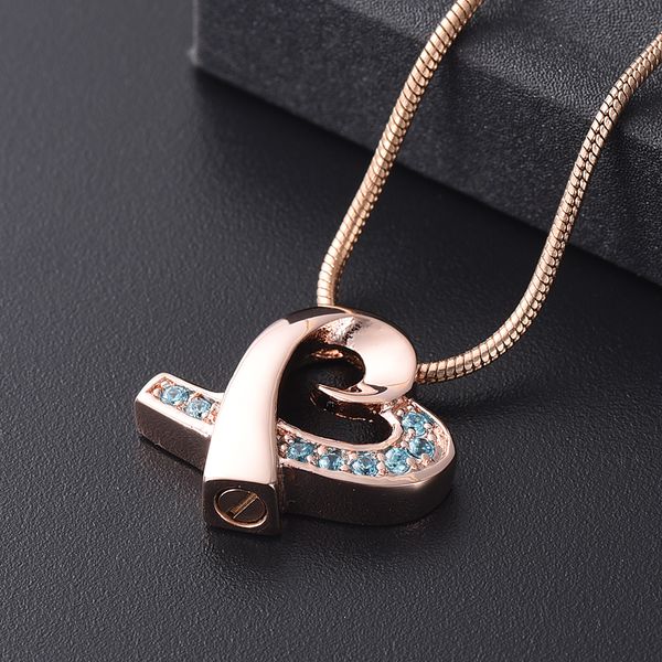 

lkj8387 pink ribbon little blue crystals inlay men women cremation jewelry gift necklace stainless steel urn funeral locket casket, Silver