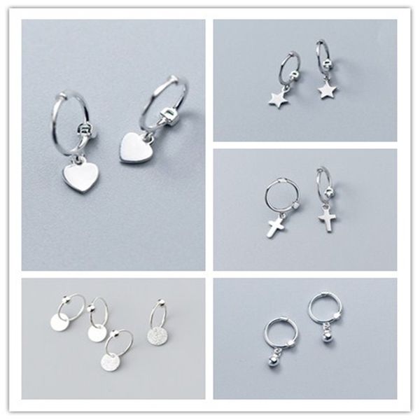 

100% 925 solid sterling silver women heart cross star round ball charm stud earrings for girls party gifts fine jewelry, Black