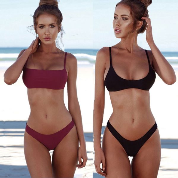 

2019 bikini push up women bikini set swimsuit solid female brazilian biquini backless biquine with chest pad