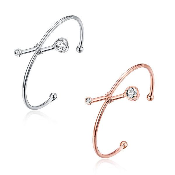 

fashion luxury designer rose gold plated copper geometric diamond open bangle bracelet for woman girls 18 cm, Black