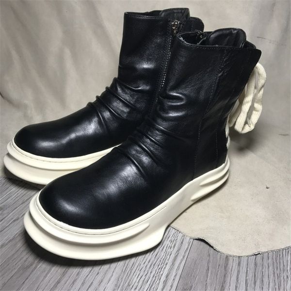 

2020 spring new brand leather ankle boots autumn winter men's warm shoes fashion back strap snow boots, Black