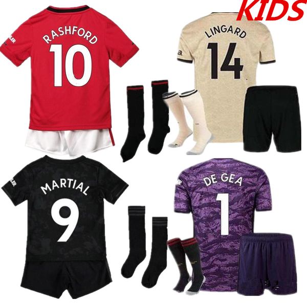 

5 maguire soccer jerseys kids 2019 lingard rashford manchester uniforms football kit united man pogba utd jersey 19 20 goalkeeper de gea, Black