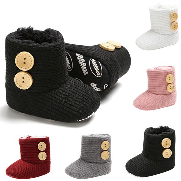 

winter baby girls boys boots button decoration warm snow boots first walkers shoes fashion solid toddler kids booties 0-18m a50, Black;grey
