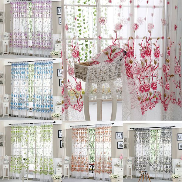 2019 Chinese Style Window Curtain Pretty Peony Sheer Curtain Tulle