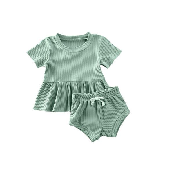 

0-24m infant baby girls boys clothes sets solid short sleeve t shirts +shorts trousers 2pcs, White
