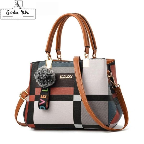 

2020 new casual plaid shoulder bag fashion stitching wild messenger female totes crossbody bags women leather handbags