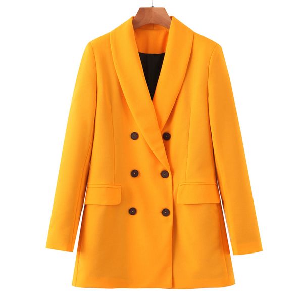 

agong shawl collar blazers women fashion yellow triple breasted jackets women elegant long sleeve suits female ladies en, White;black