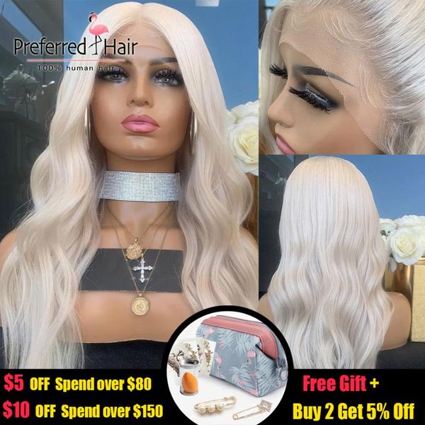 

preferred 150% platinum blonde human hair wigs preplucked glueless full lace wigs brazilian remy transparent lace for women, Black;brown