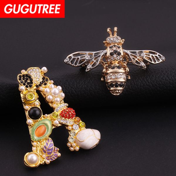 

gugutree brooch breastpin letter alphabet bee patch metal patches badges applique patches for clothing hh-61, Black