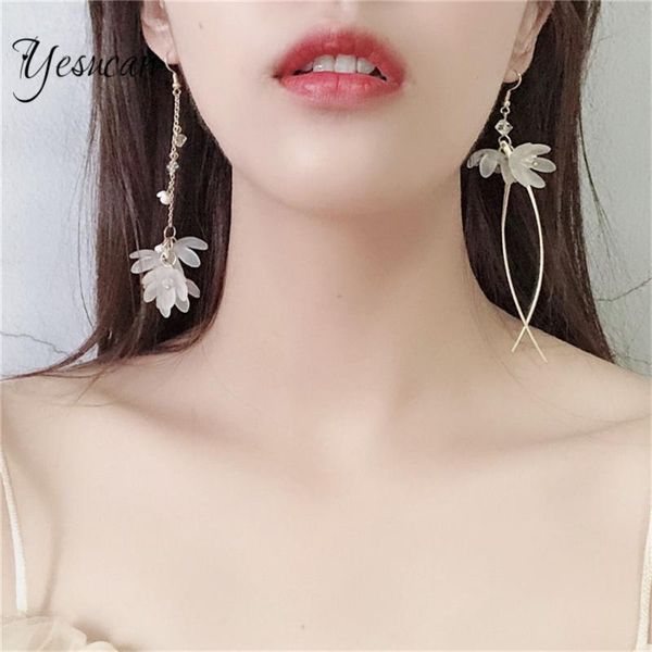 

fairy cute long tassel irregular flow dangle earrings acrylic white crystal line hanging statement ear clip jewelry gift, Silver