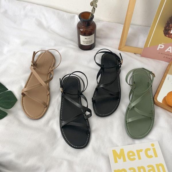 

fashion womens shoes 2020 all-match sandals summer woman buckle strap strappy heels suit female beige ladies comfort, Black