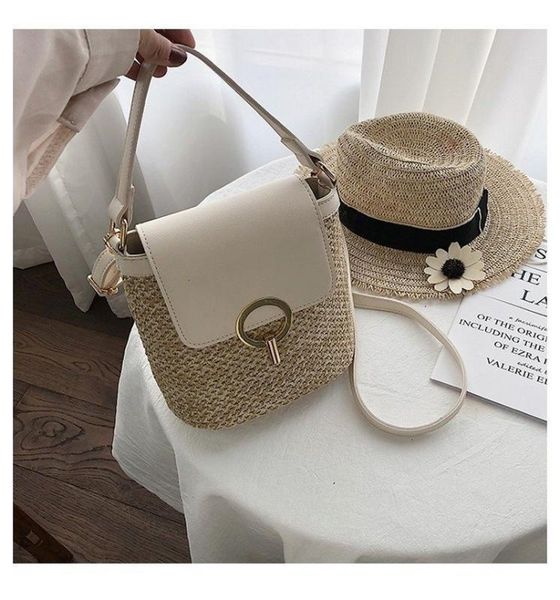 

new ladies small bag simple straw shoulder bag beach casual texture crossbody bucket