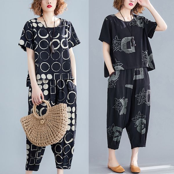 

two piece dress [ewq] 2021 spring summer pattern round collar short sleeve print patchwork set women fashion tide ak988.1152.3xl, White