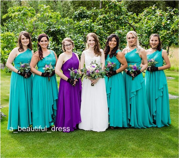 

chiffon bridesmaid dresses one shoulder floor length maid of honor forest wedding party wear ing, White;pink