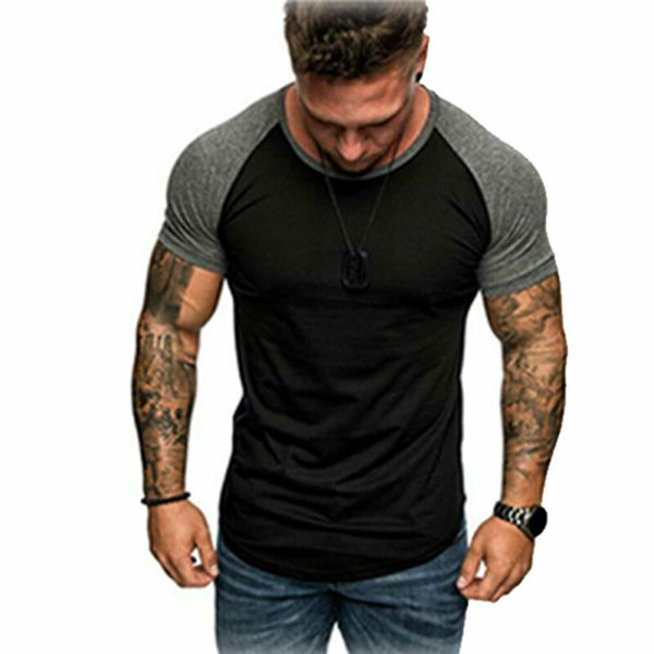 

summer mens t-shirt casual short sleeve slim fit muscle tee bodybuilding t-shirt slim spliced color sports o-neck t-shirts, White;black