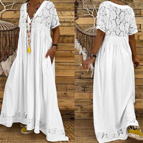 

elegant sukienki womens solid off shoulder short sleeve party bodycon lace hollow out long dress summer clothes for women, Black;gray